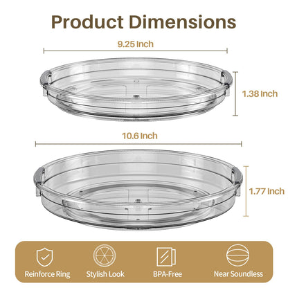 LAMU 3 Pack Lazy Susan Organizer Turntable for Cabinet, Rotating Condiment Organizer for Kitchen Pantry Organizers and Storage, Table Top, Fridge, Countertop, Spice Organization, 9.25'' 10.6'' 12''