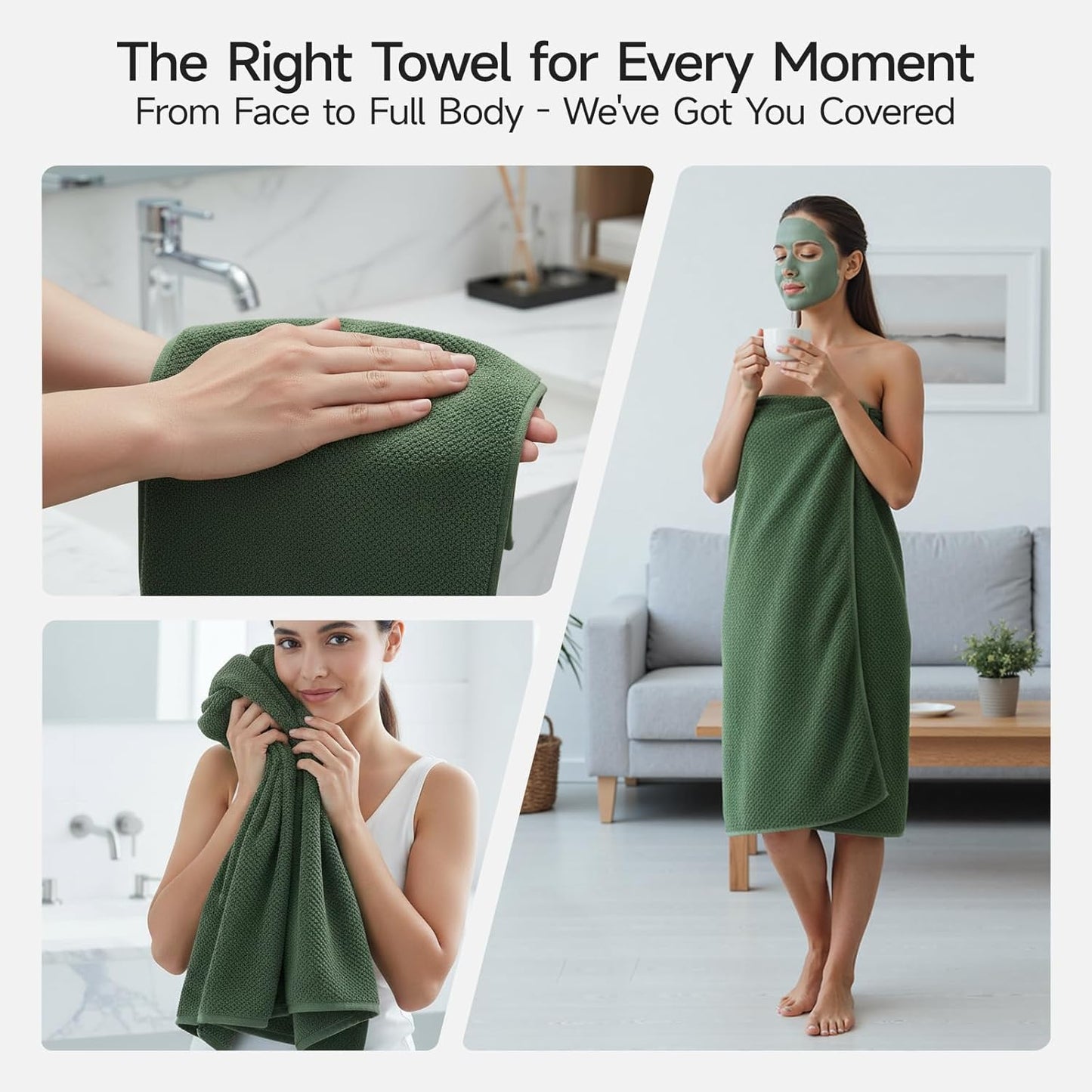 Set 8 2 35x70, 2 14x30, 4 14x14, REDKISS Premium Towel of - Ultra Soft Microfiber, Contains Large Bath Hand Washcloths