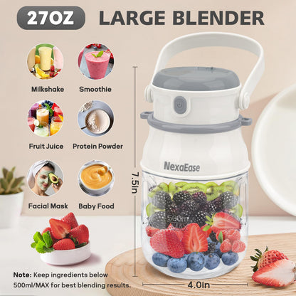 Portable Blender for Shakes and Smoothies- Personal Juicer 20 OZ Electric Protein Shaker Bottle with Insulated Sleeve, USB-C Rechargeable,Travel Lid-Small Blender Cup for Kitchen, Office, Gym,Travel