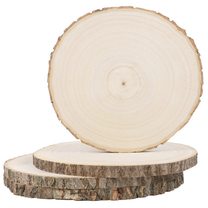 Prsildan 4 Pcs Large Natural Wood Slices, 7-8.5 Inches Unfinished Wood Centerpieces for Tables, DIY Round Wooden Circle Sign Crafts for Wedding Party Décor
