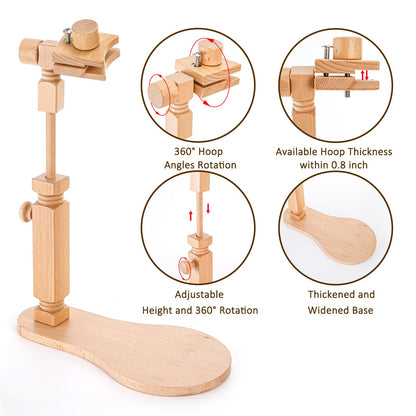 Tosnail Beech Wood Adjustable Rotatable Embroidery Hoop Stand with 3 Hoops, 6 Inch, 7 Inch, 8 Inch, Cross Stitch Frame Holder for Hand Embroidery, Cross Stitch, Needlepoint, Sewing Project