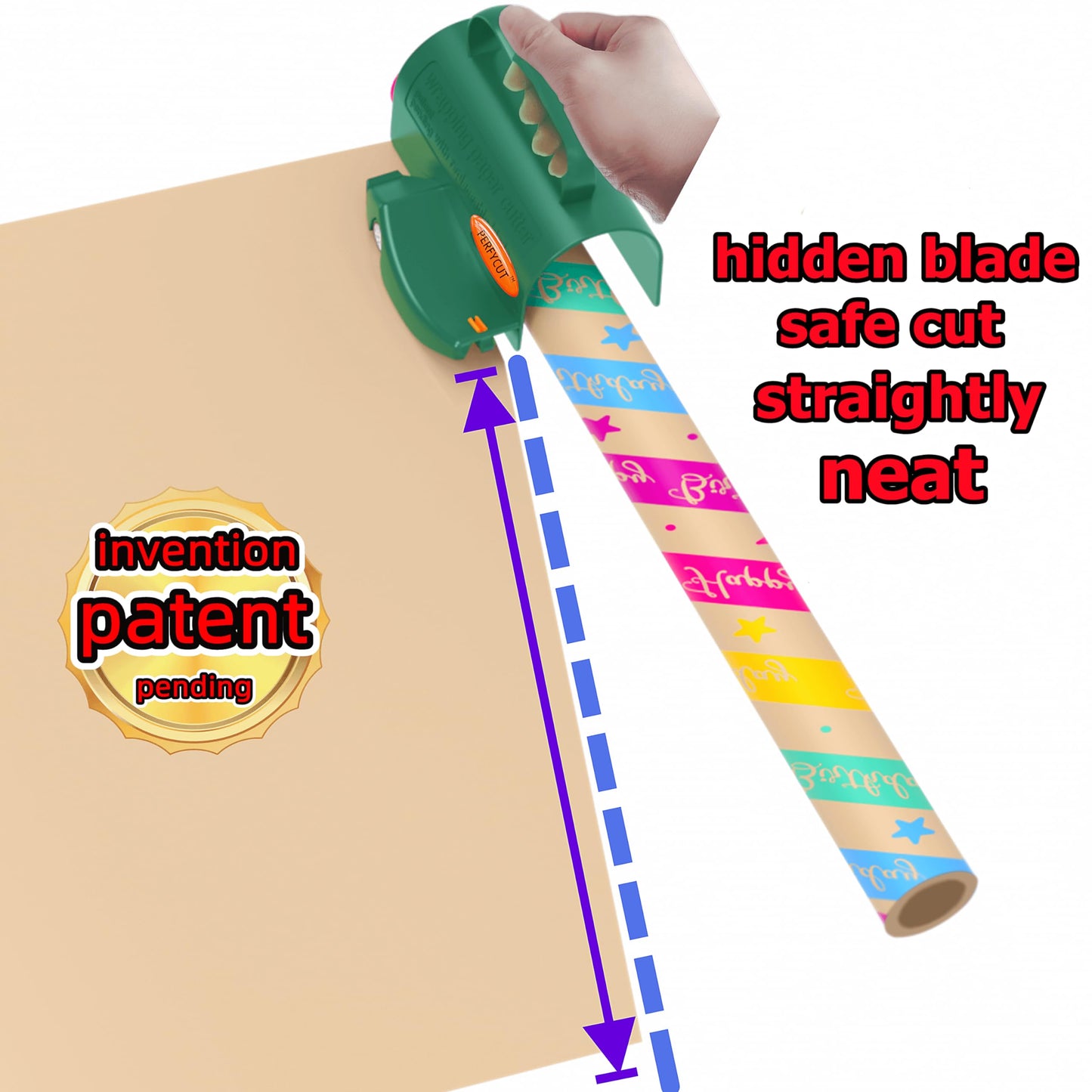 PERFYCUT Wrapping Paper Roll Cutter Tool with 3 pcs Replaceable Blade Kit Gift Wrapping Paper Cutter for Christmas and Birthday Wrapping Paper Gift Wrap Cutter Holder Tube Slicing Trimming.
