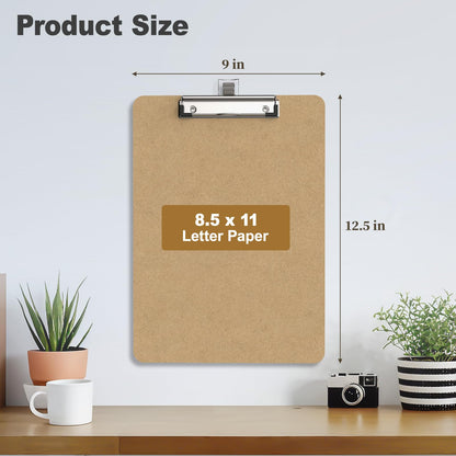 Juvealoe Wood Clipboard Set of 10, 8.5 x 11 Clip Borad with Pen Holder, A4 Standard Dimension 9 x 12.5 in, A4 Letter Size Hardboard for Classroom, Students, Office & School Supply