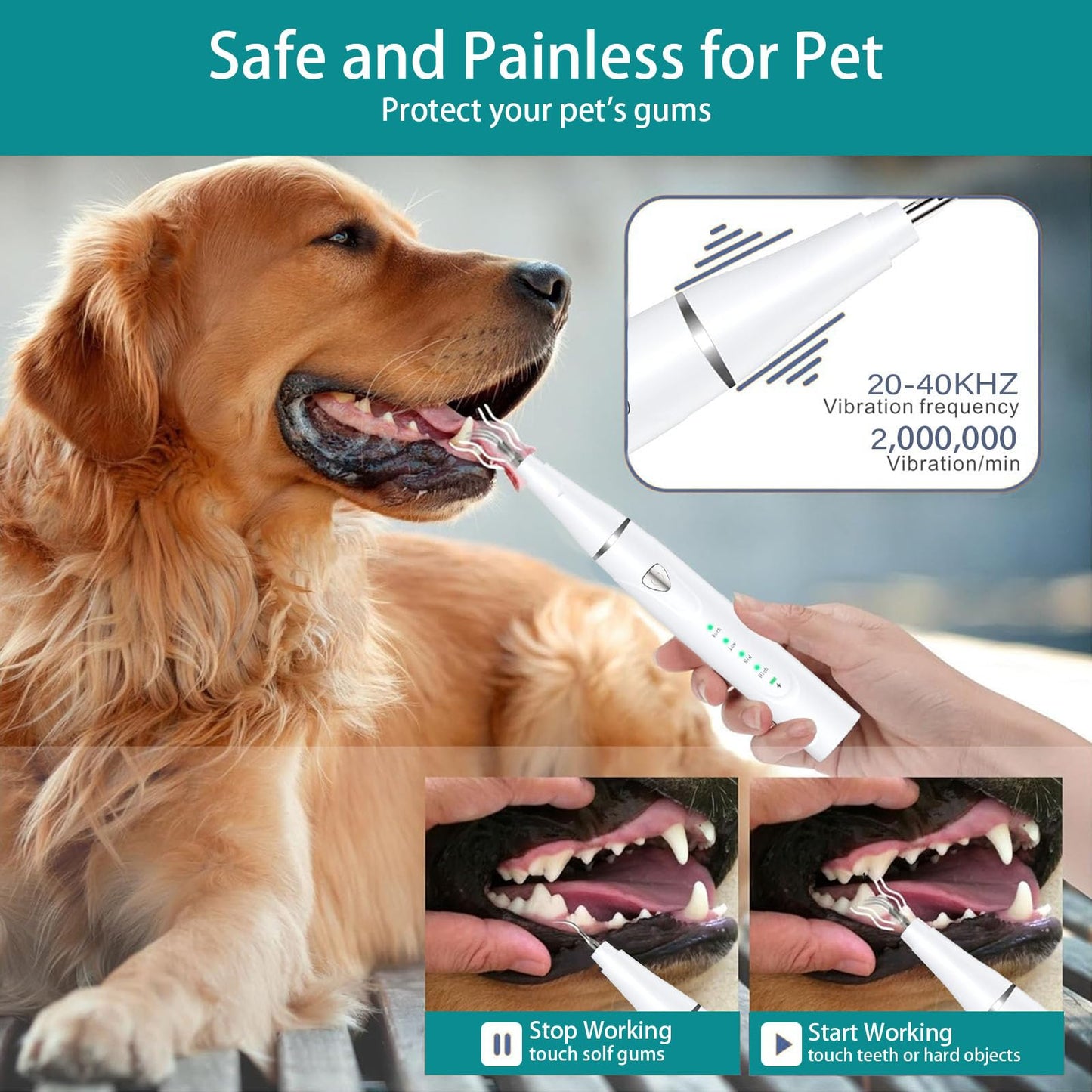 Psytpusa Dog Teeth Cleaning Kit - Dental Plaque Remover Tool, 3 Cleaning Modes, LED Light