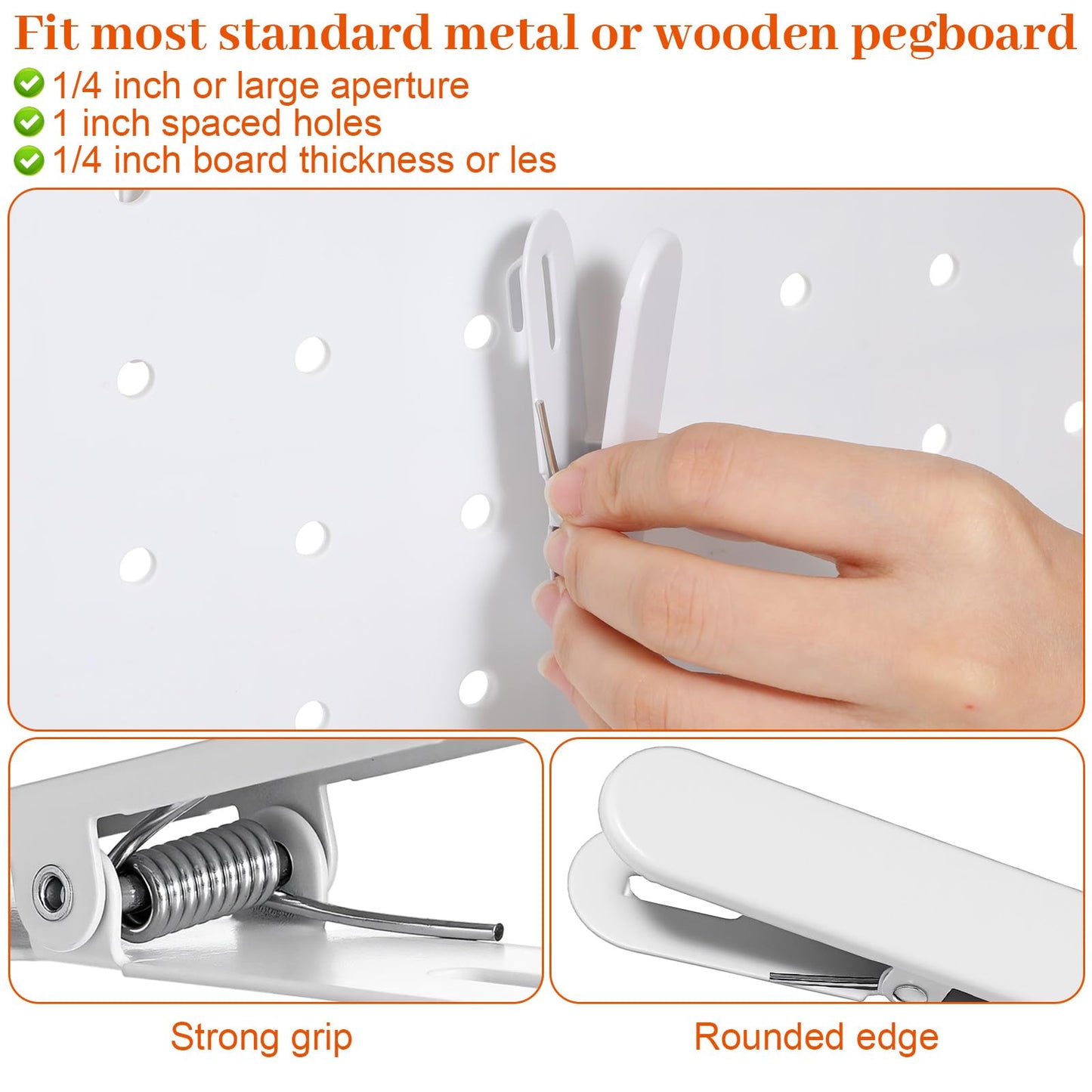 Tolare 12 Pcs White Pegboard Clips, Metal Pegboard Accessories White Hooks for Wall Organizer, Kitchen Bathroom Office Craft Room Storage Display, 3" x 0.78"