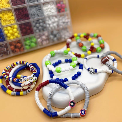 1888PCS Sports Ball Beads for Jewelry Making, Acrylic Clay Beads for Bracelets Volleyball Softball Football Baseball Basketball Soccer Bead with Letter Bead for DIY Crafts