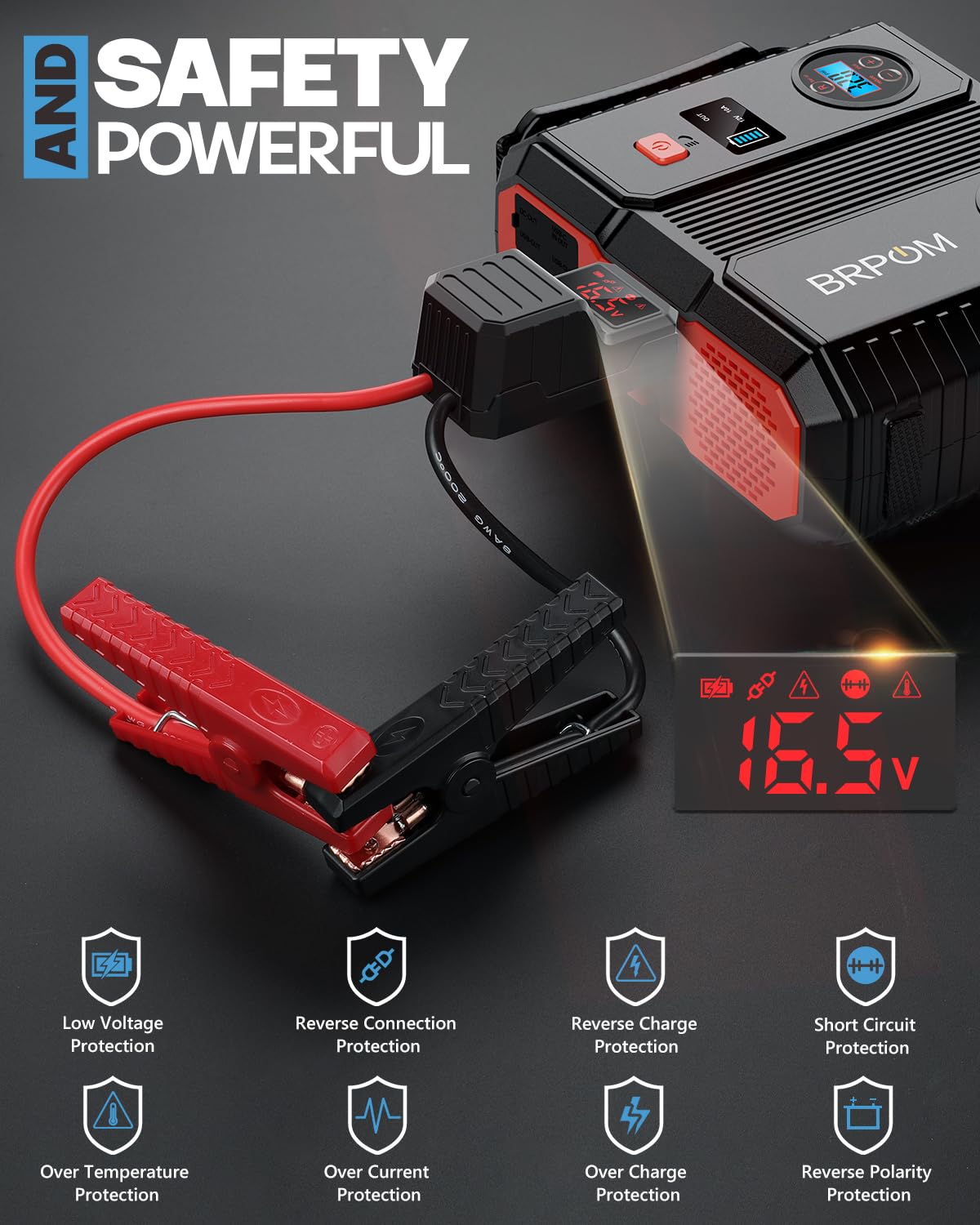 Car Jump Starter with Air Compressor, 150PSI 8000A Peak 24000mah (Up to All Gas or 8.0L Diesel Engine, 50 Times) Portable Jump Starter 12V Auto Battery Jump Pack QC 3.0 with 160W DC Out