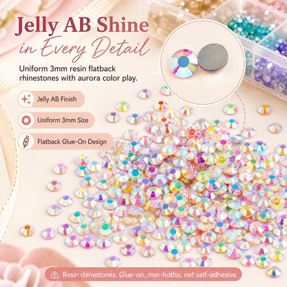 PNTNQA 48,000Pcs 48 Colors Jelly AB Rhinestones for Bedazzling, 3mm Resin Flatback Gems Bedazzling Kit with 4Pcs B-7000 Glue, Pickup Pen & Tweezers for Crafts, Nail Art, Clothes, Shoes, Tumblers, DIY