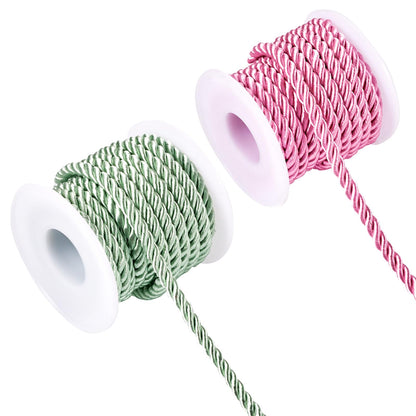 Bestewelry 8.74 Yard 5mm Polyester Twine Cord Pink Green Decorative Twisted Cord Shiny Silk Ropes for Christmas Party Home Decor Bag Drawstrings Costume Curtain Tieback Macrame Bracelet