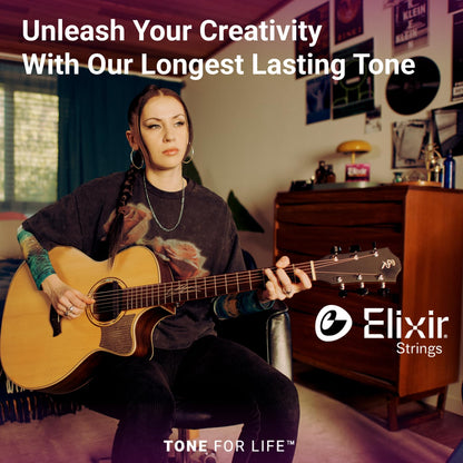 Elixir Strings, Acoustic Guitar Strings, 80/20 Bronze with NANOWEB Coating, Longest-Lasting Bright and Focused Tone with Comfortable Feel, 6 String Set, Light 12-53