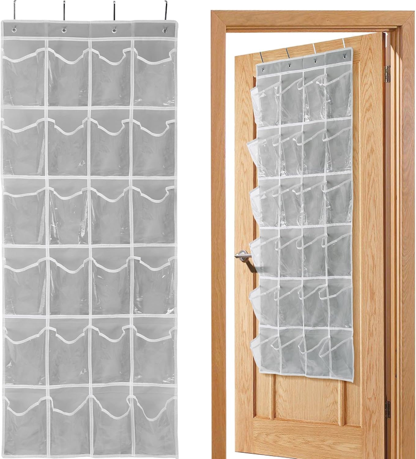 24 (64" 19") GOMAJI Over the Door Pocket Hanging Shoe Organizer, Space Saving Hanging Storage Holder, Gray, X