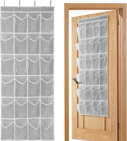 24 (64" 19") GOMAJI Over the Door Pocket Hanging Shoe Organizer, Space Saving Hanging Storage Holder, Gray, X