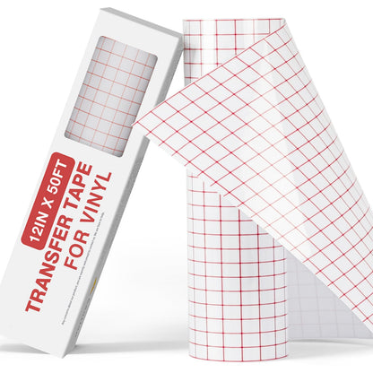 YRYM HT Clear Vinyl Transfer Paper Tape Roll - 12 x 50 FT w/Alignment Grid Application Tape Compatible with Cricut Explore & Maker Machines, Adhesive Vinyl for Decals, Signs, Windows, Stickers