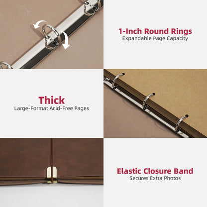 Vienrose Photo Album Scrapbook Kit, 3 Ring Faux Leather Cover DIY Memory Book Kraft Paper with 30 Sheets 60 Pages, Vintage Scrapbooking Supplies Set for Wedding, Anniversary, Valentine Gifts, Brown