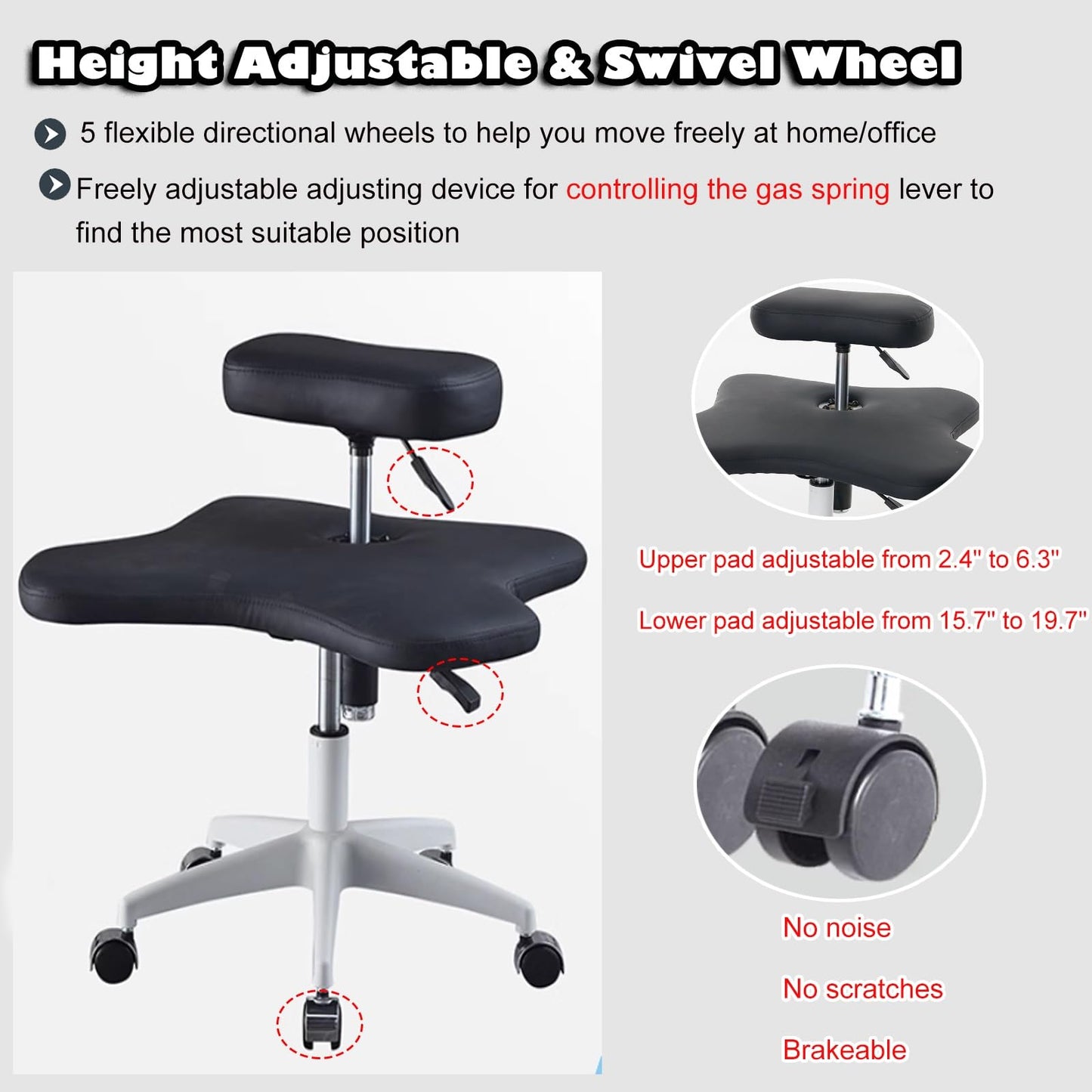 Office Chair Cross Legged Chair，Sitting Kneeling Squatting Chair, Ergonomic Office Chair Kneeling with Upgraded Gas Spring Rod & Castors for Yoga Enthusiasts Meditation Fanatics，Adjustable S