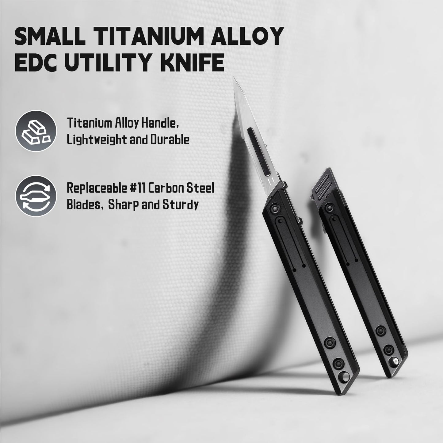TIKIDESIGN Titanium Folding Scalpel Knife – Includes 10 #11 Replaceable Blades, Keychain EDC Pocket Tool for Precision Cutting, Outdoor, Craft & Daily Use – Lightweight, Durable, Razor-Sharp Utility Knife(Black)