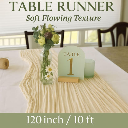 6 Pack 10FT 120 Inch Beige Cheesecloth Table Runner Soft Gauze Boho Table Runners for Baby Shower, Coastal Wedding