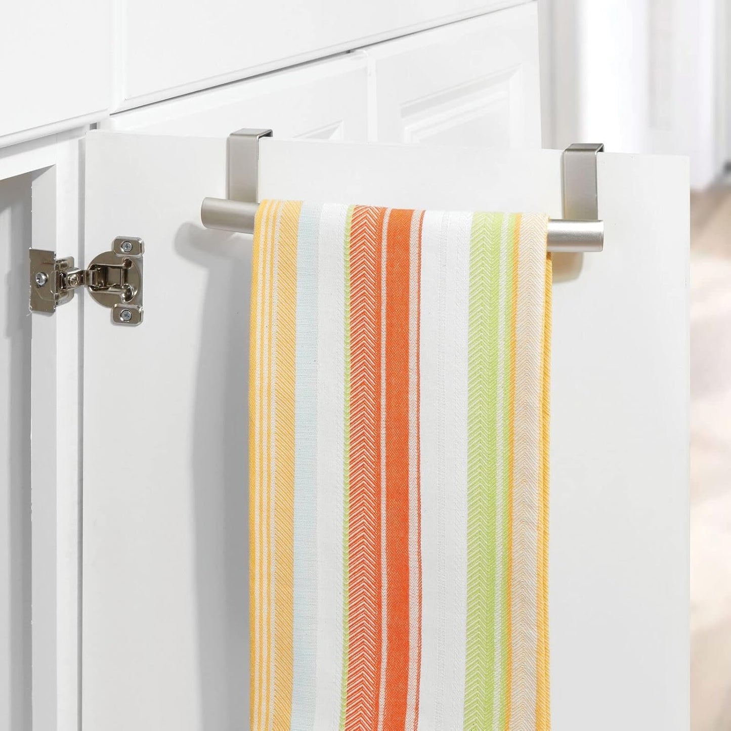 mDesign Steel Over Door Curved Towel Bar Storage, Hanger for Cabinet or Cupboard, Holder Rack for Kitchen, Bathroom