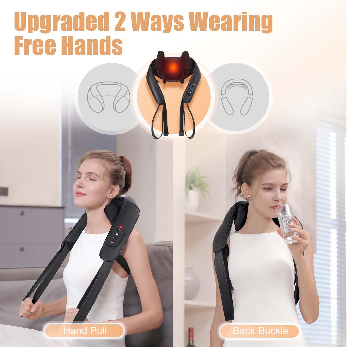 MASGRE Shiatsu Back and Neck Massager, Cordless Shoulder Massager with Heat, Electric Deep Tissue 3D Kneading Massage Pillow for Shoulder, Leg, Body Muscle Pain Relief, Gifts for Men Women