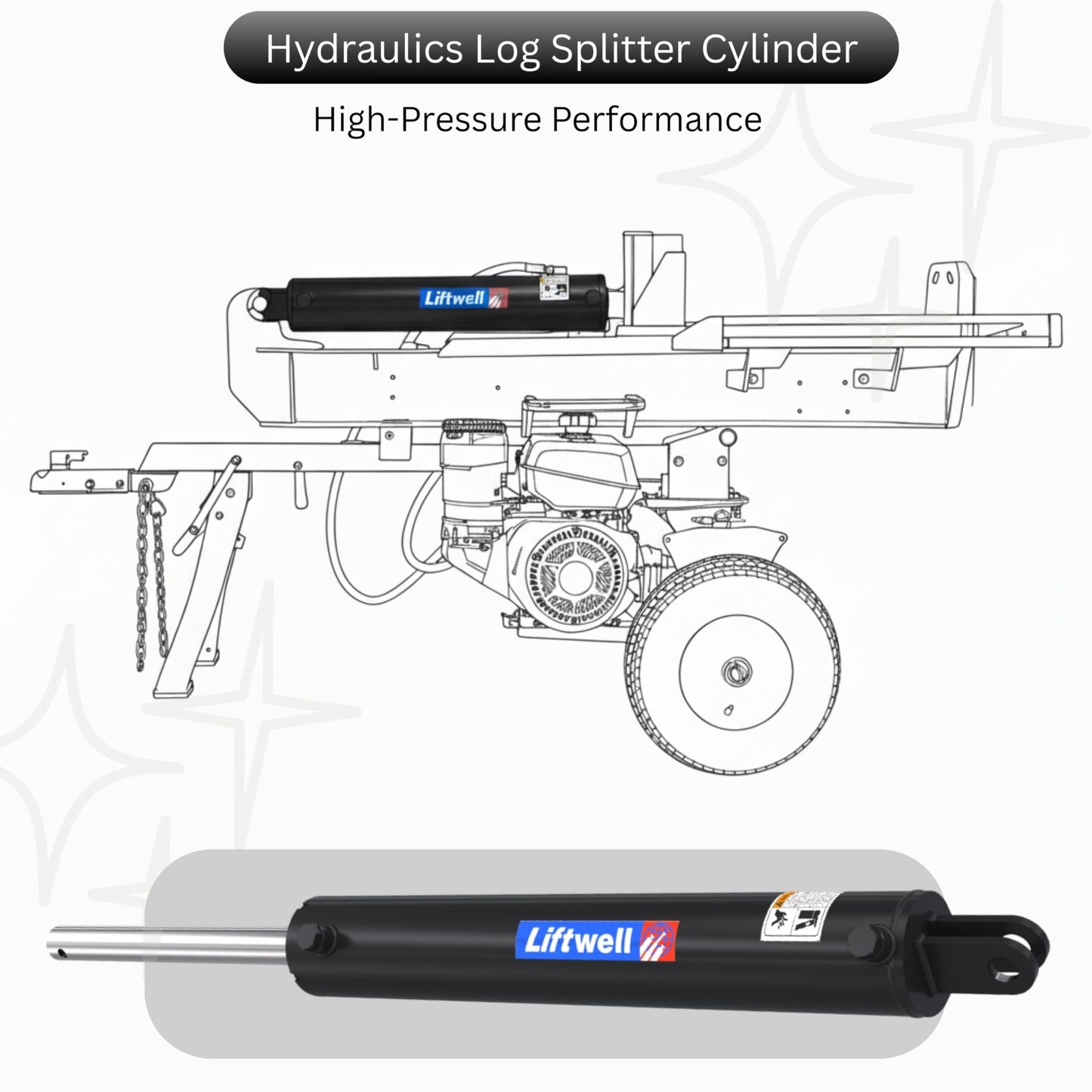 4x24 Hydraulic Log Splitter Cylinder – 4" Bore x 1.75" Rod x 24" Stroke with 1/2" NPT Ports, Welded Double Acting Hydraulic Cylinder for Wood Splitters – Heavy-Duty Log Splitter Cylinder 4x24