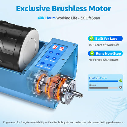 Rock Tumbler Kit for Adults – 4LB Large Capacity Brushless Rock Polisher with Reinforced Metal Base, 3 Speeds & 9-Day Timer, Auto Shutoff & Memory Function, Complete Kit for Hobbyists & Collectors