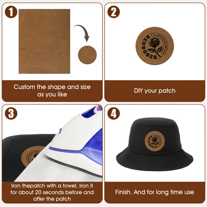 BUVKHMX 5 Pack Blank Laser Engravable Leatherette Sheets/Faux Leather Hat Patches for Laser Engraving with Heat Press Adhesive, Cut to Any Size & Shape for DIY Craft Material (Khaki)
