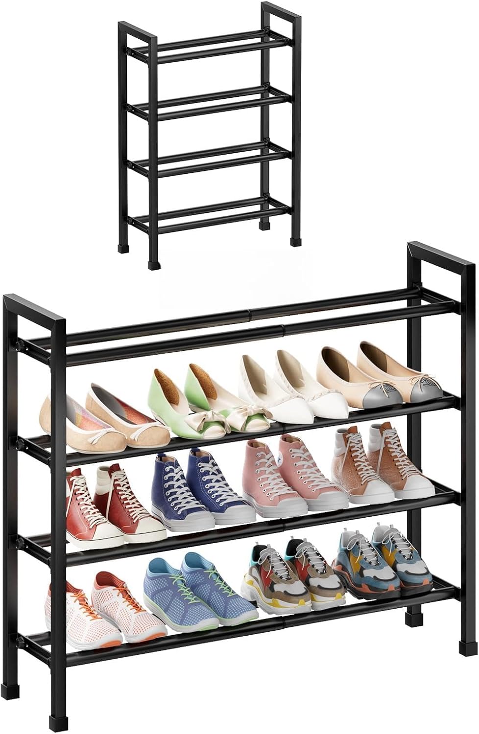 4-Tier Rack,17"-33" Closet,Metal Abiglifty Expandable Shoe Adjustable Shoe Rack for Shoes Shelves for Front Door