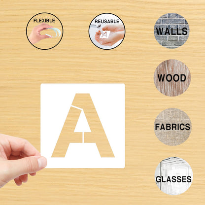 4'' Letter Stencils and Numbers Reusable Plastic, 36 Pc Alphabet Art Craft Stencils, Number Symbol Templates for Wood, Wall, Fabric, Rock, Chalkboard, Signage