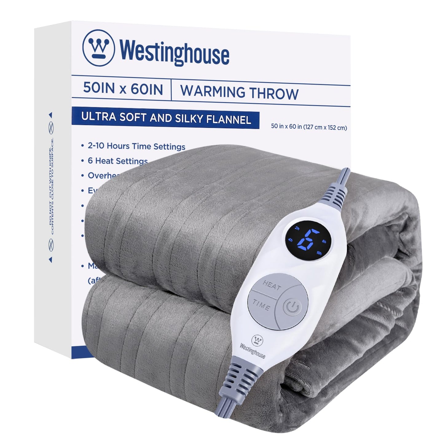 Westinghouse Electric Blanket Heated Throw, Super Cozy Soft Flannel 50"" x 60"" Heated Throw with 6 Fast Heating Levels & 2-10 Auto-Off, Machine Washable, ETL&FCC Certification, Navy Blue