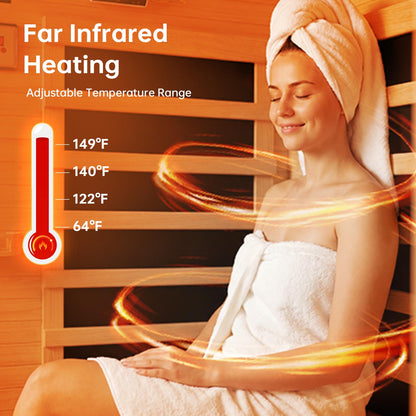 Wood Infrared Home Sauna Room, 1 Person Traditional Indoor Saunas, Canadian Hemlock Dry Sauna Spa for Low EMF with Tempered Glass Door, Bluetooth Speakers and Control Panel, 32.6 x 27.5 x 59.5 Inch