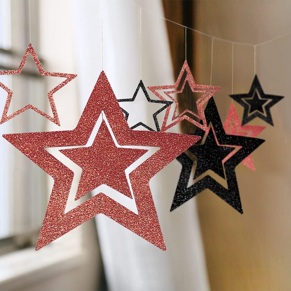 Decor365 Glitter Black Rose Gold Star Garland Twinkle Little Star Party Decoration Hanging Decor Backdrop Banner
