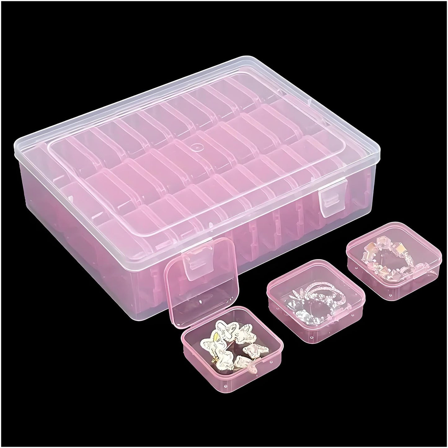 Forever bene Small Clear Plastic Bead Storage Containers-Pink Plastic Box-30Pcs Craft Storage Box with Hinged Lid, 1sheet Labels, Mini Boxs for Jewelry Making, Diamond Art, Crafts, Small Parts
