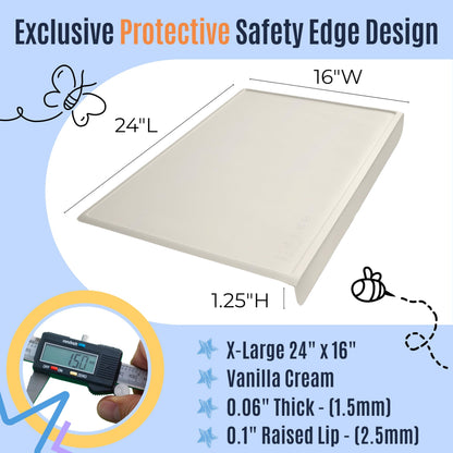 Silicone Craft Mat for Painting, PlayDoh and Art Projects with Angle-Protective Safety Edge – Toddlers & Kids Placemat – Non-Slip & BPA-Free Food Mat – 1.5mm Thick, 24"x16", Vanilla Cream
