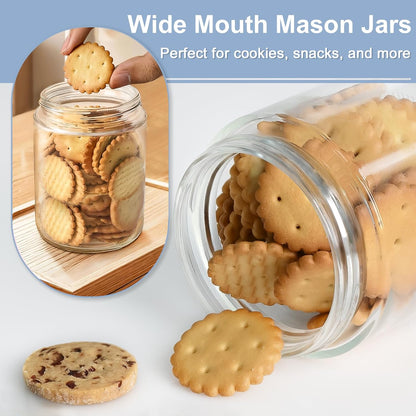 16oz 9 Pack Overnight Oats Containers with Lids, Wide Mouth Mason Jars with Lids, Glass Jars with Airtight lid for Chia