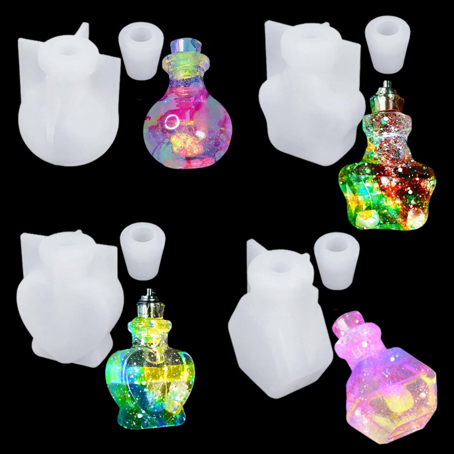 XYQHOAC 4Pcs Shaker Bottle Silicone Molds Quicksand Bottle Container and Stopper UV Resin Molds Mini Bottle Epoxy Resin Casting Mold for DIY Jewelry Crystal Art Craft
