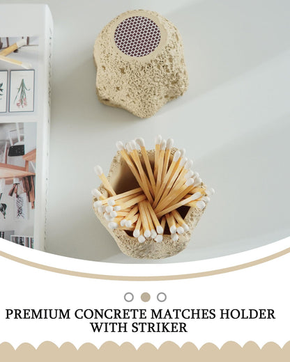 DINLiAN S Concrete Matches Holder with Striker-Beautiful Petal Shape Match in Jar-for Cute/Fancy/Long Candle Match,Refresh Any Modern Home Decor with Premium floral Jar-No Matches (milky beige)