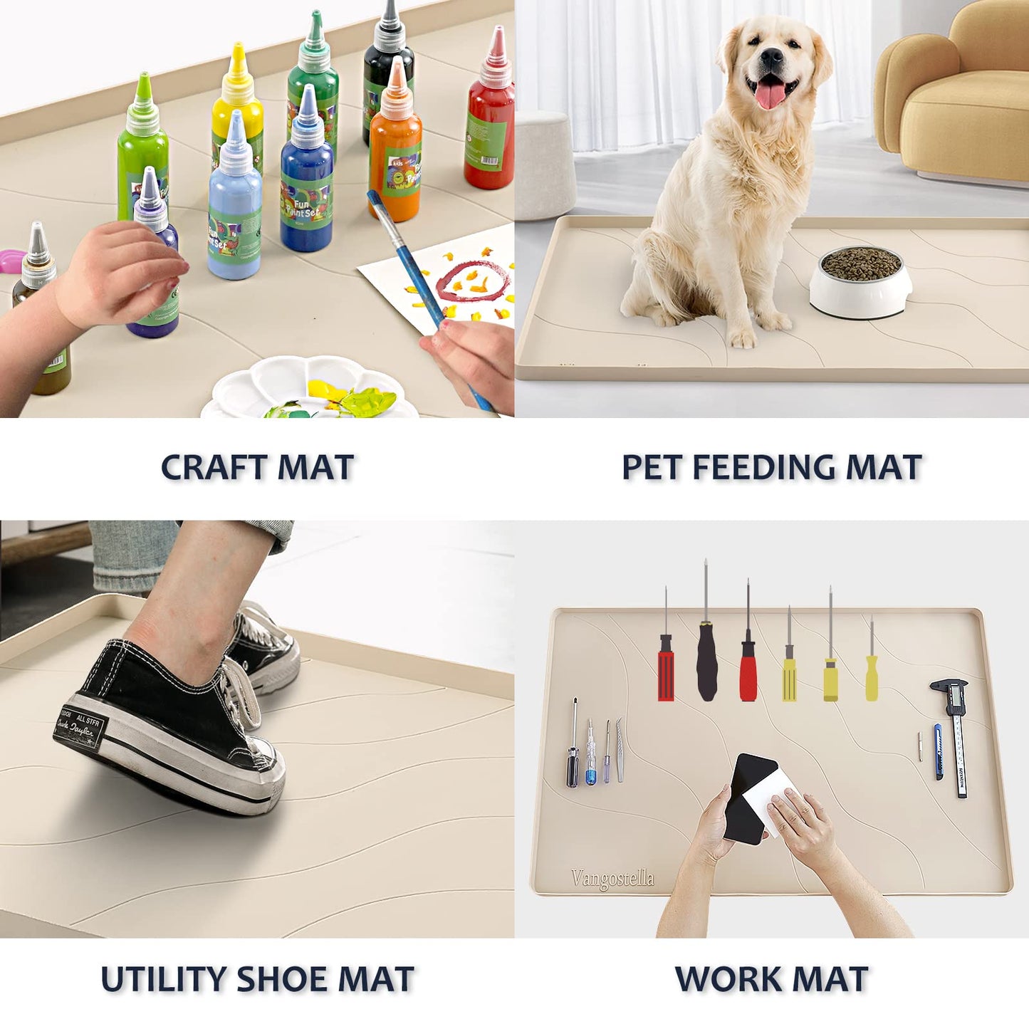 Vangostella Heavy Duty Silicone Under Sink Mat for Kitchen&Bathroom 28" x 19",Waterproof Under Sink Rubber Mat Drip Tray, Raised Edge Under Sink Liner,Prevent Drips, Leaks, Spills,Beige