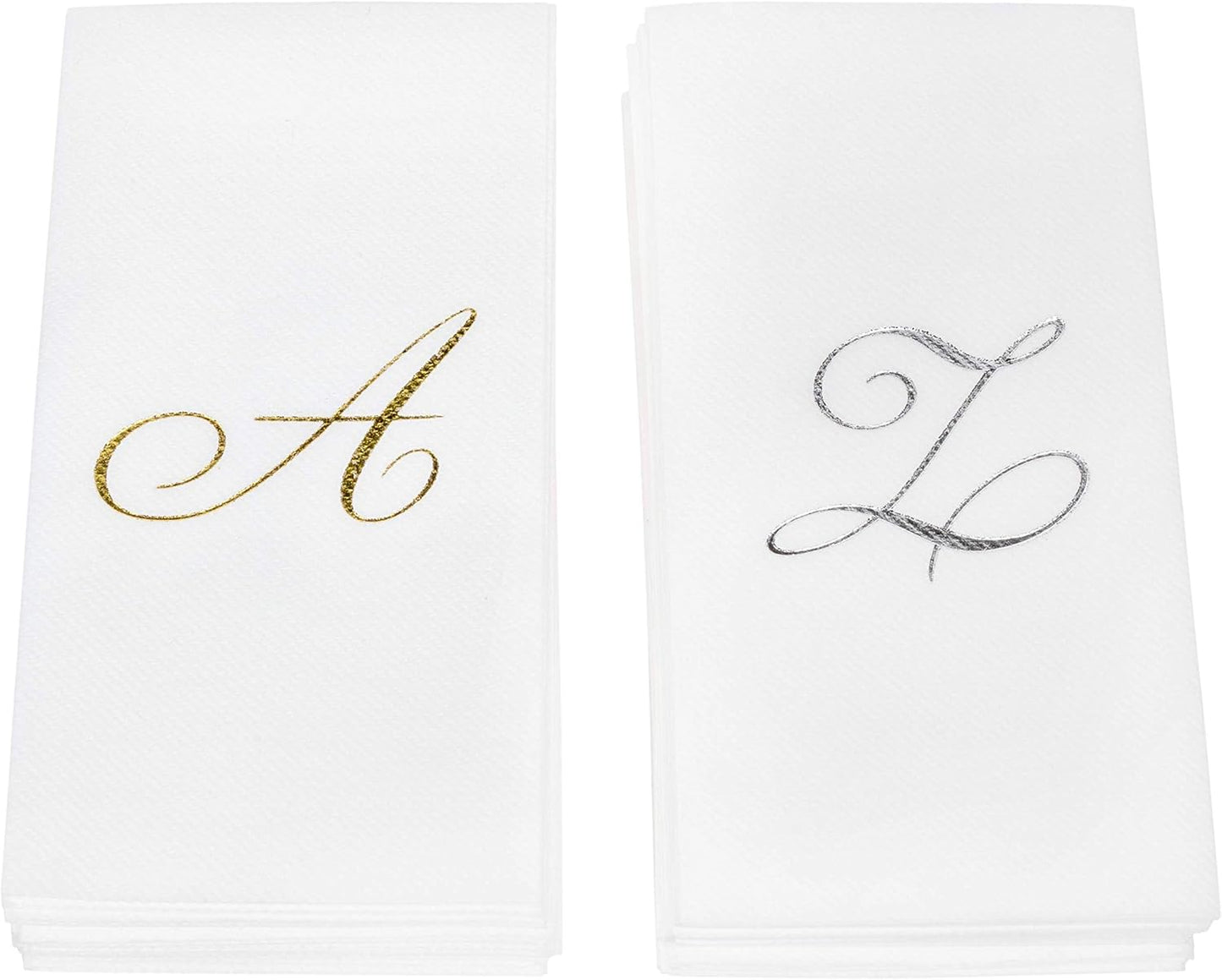 15.5 12 50 Count AH AMERICAN HOMESTEAD Disposable Napkins - Silver Monogram Guest Towel Napkins, Quilted Cloth-Like