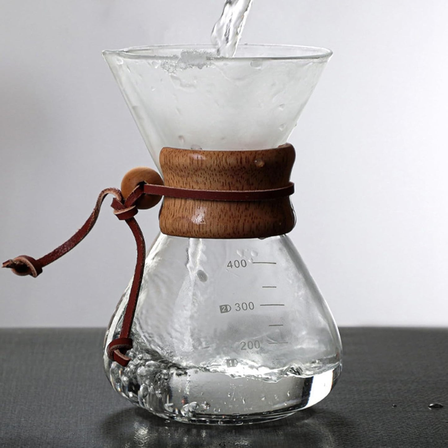 Pour Over Coffee Maker, 400ml Double Filter Wooden Sleeve Brewer for Home Cafe Parties