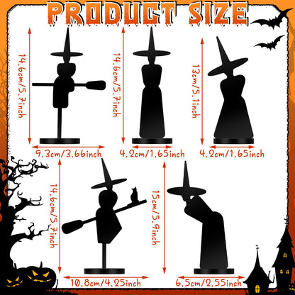 Burbell 5 Pcs Halloween Decorations Indoor Halloween Witch Figurines Set Black Metal Halloween Witches Decor Stylish Witch Scene Figurine Standing Decor for Witch Sabbath Home Table Shelf