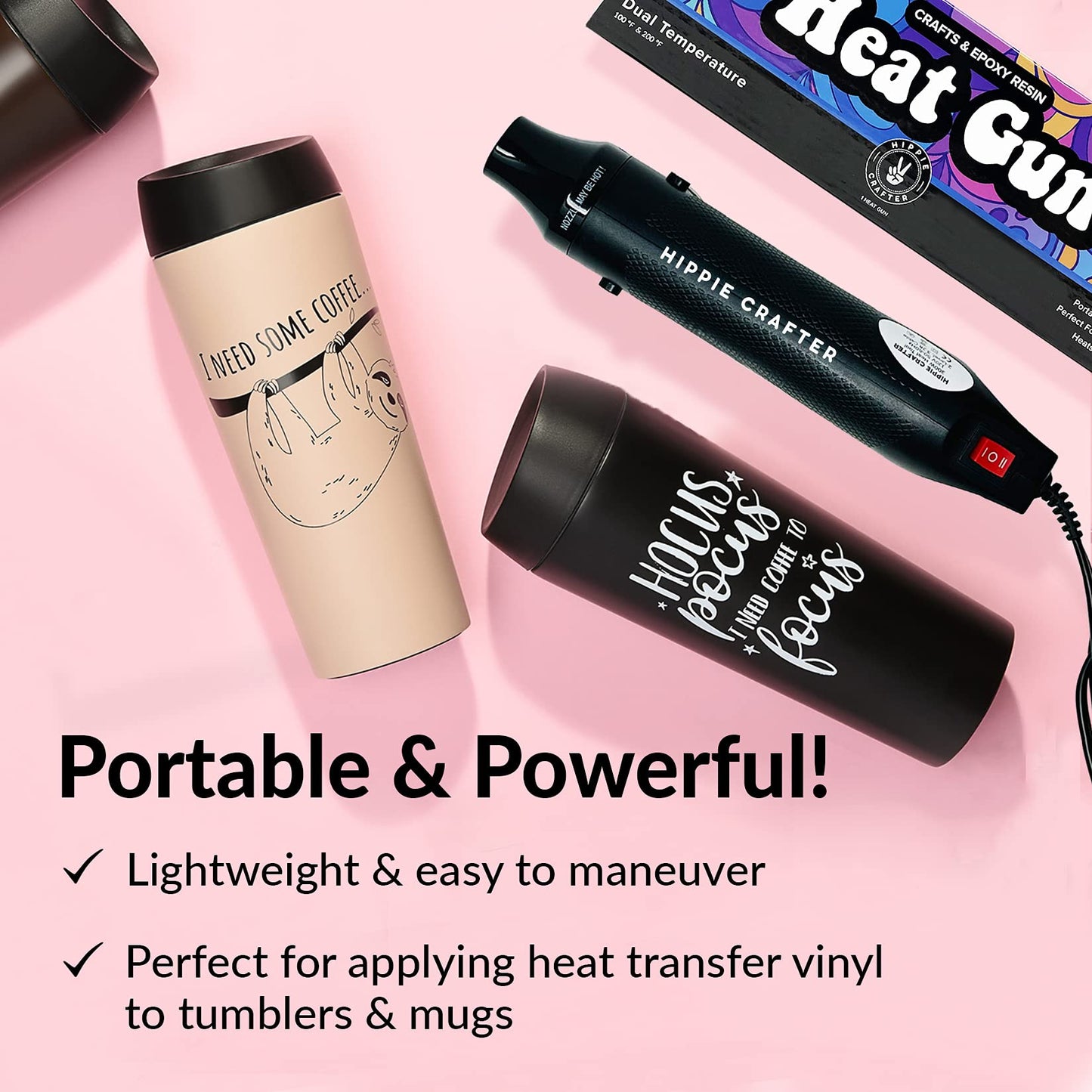 HIPPIE CRAFTER Heat Gun for Crafting, 2-Speed 300W Craft Heat Gun, Mini Hot Air Torch Tool for Resin, Polymer Clay, Candle Making, Shrink Wrapping, Embossing, Epoxy Painting
