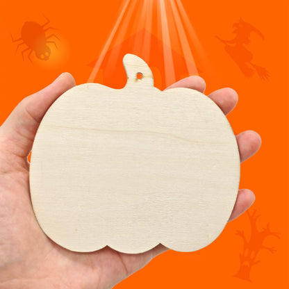 CANDEOLA 60-Pcs 4" Unfinished Halloween Wooden Cutouts Ornaments for Halloween Party Haunted House DIY Hanging Crafts Decorations (10cm, 6 Shapes, 10 Pcs/Shape)