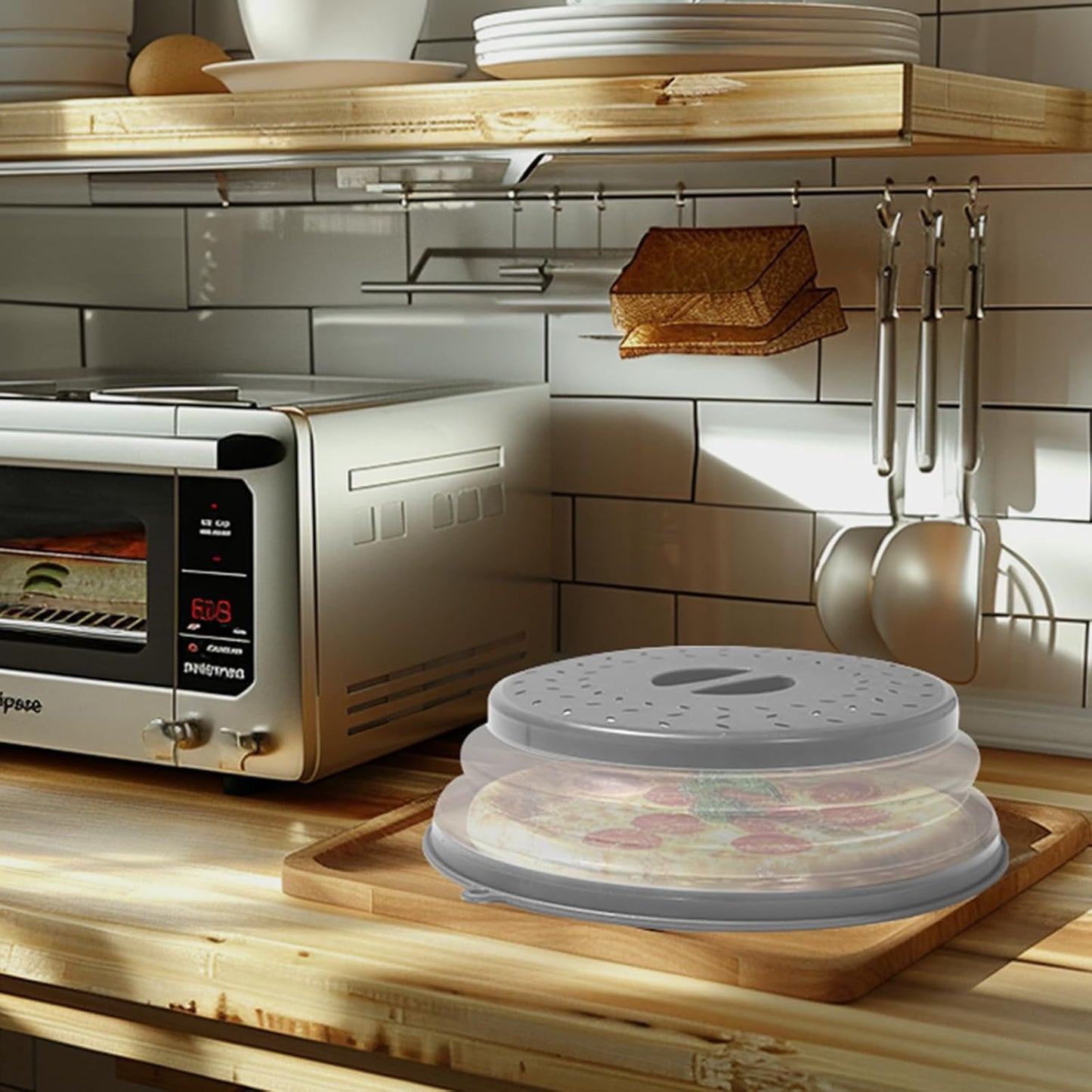 Collapsible Microwave Splatter Cover, Vented Lid with Hook Hole, BPA-Free Kitchen Gadget for Plates