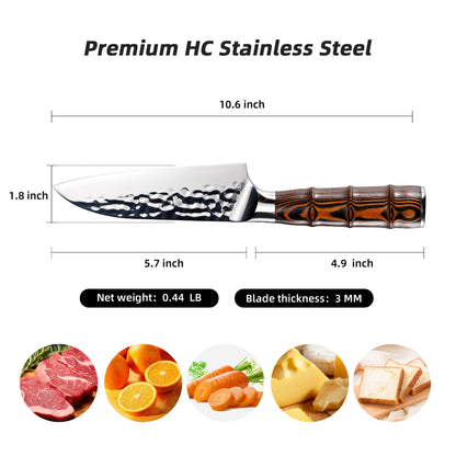 5.5" Santoku Knife, Pro Chefs Kitchen Knives, HC Stainless Steel, Hammered Ultra Sharp Blade, Bamboo Shape Handle Cooking Cutlery 2025 Gifts for Home & Restaurant