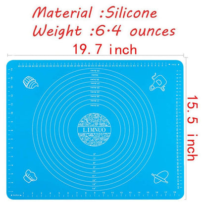 LIMNUO Silicone Baking Mat, Extra Thick Large Non Stick Pastry Mat Sheet for Dough Pie Crust Rolling Mats (Blue, M-16''(W)*20''(L))