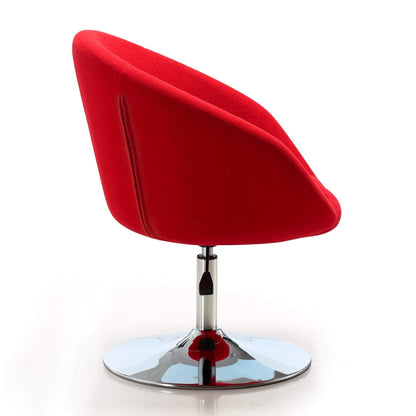 Manhattan Comfort Hopper Adjustable Swivel Accent Chair Set of 2 with 360° Turn, Upholstered Seat, Polished Chrome Base, Modern Bowl Design for Home Office and Living Room, Red Wool Blend