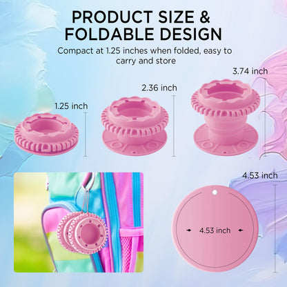 SESENSE Paint Brush Cleaner - Foldable Silicone Paint Brush Cleaner Rinse Cup with Palette and 40 Brush Storage Holder for Classroom Studio Outdoor Painting (1, Pink)