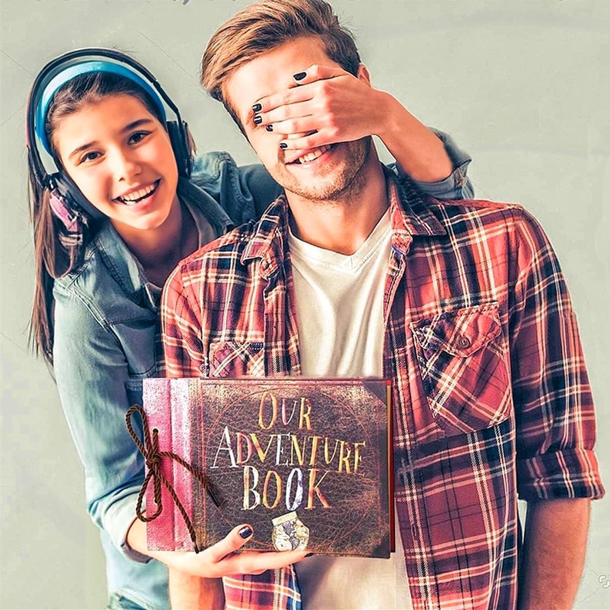 Adventure Book Scrapbook DIY Handmade Retro Style Travel Souvenir, 11.92 x 7.62" Embossed Lettering Scrapbook Inspired by 'Up', Memory Book For Anniversary Wedding,Travelling