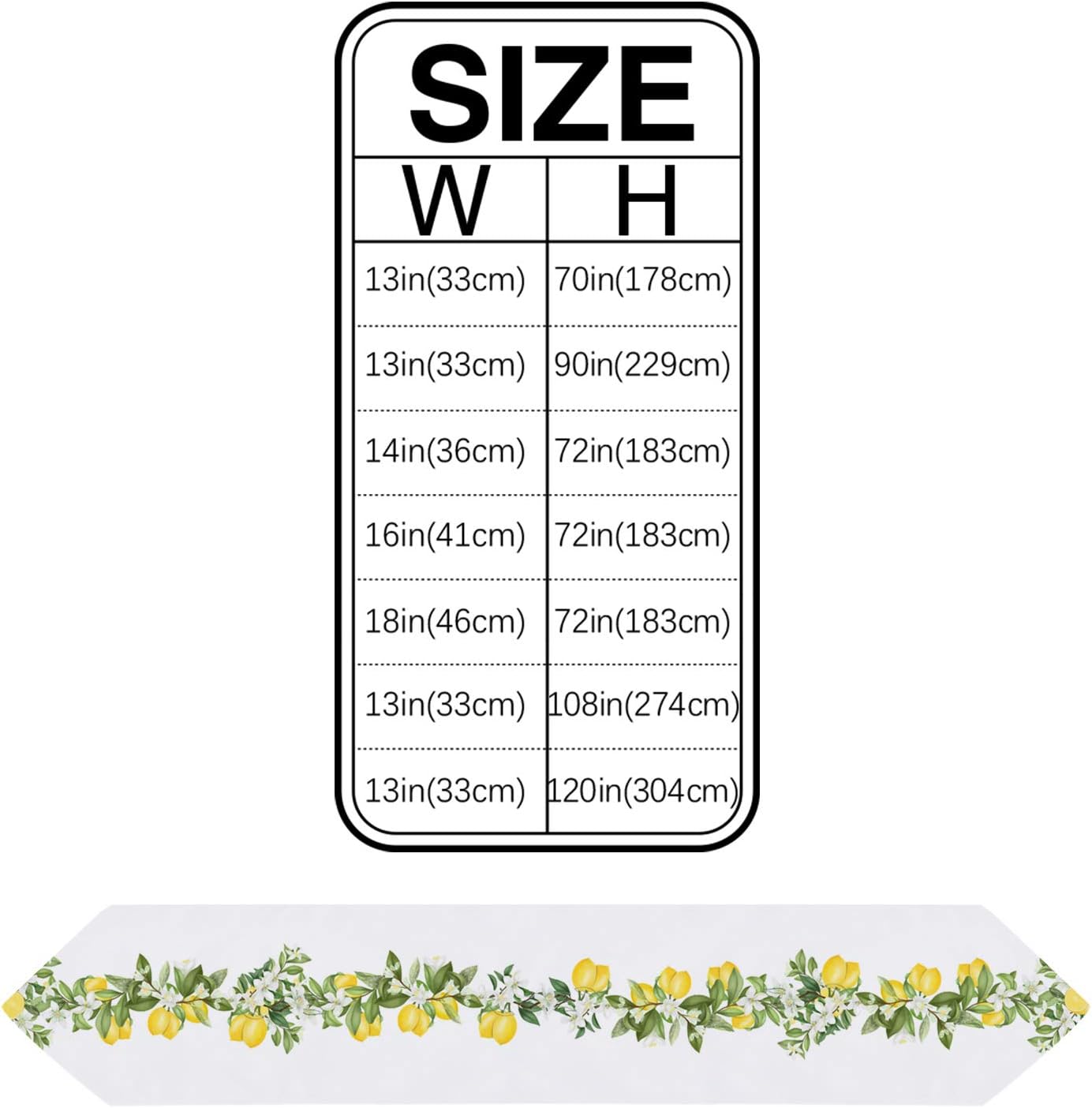 Cotton and Linen Triangle Table Runners, 72 Inches Long, Summer Lemons White Floral Swirls for Wedding Party Decoration