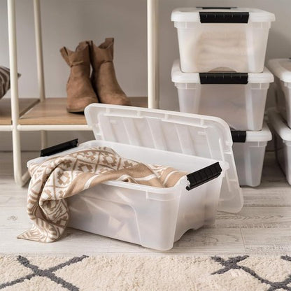 IRIS USA 13 QT Plastic Storage Box - BPA-Free, Durable Nestable Containers with Lids - 6 Pack, Pearl Color